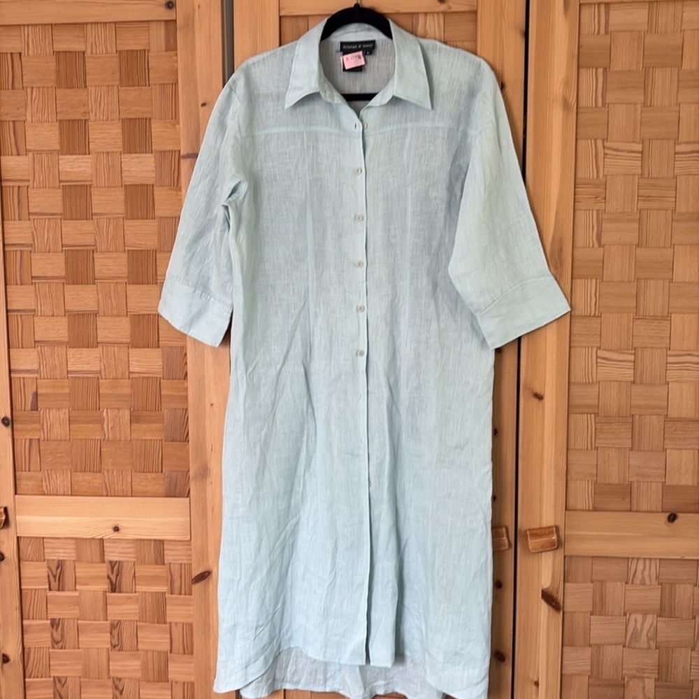 Tristan & Iseut Linen Light Blue Shirt Dress L